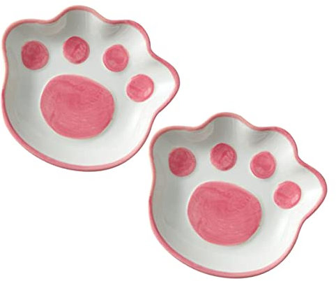 Alipis 2pcs Small Ceramic Sauce Bowls Cute Cat Paw Design Condiment Dishes for Serving and Dipping, Food-Grade Porcelain Side Dish Plates, for Table Use Random Style