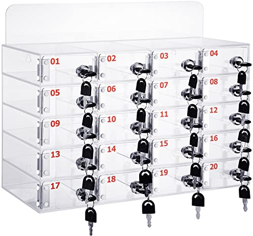 Threan 20 Slot Cell Phone Storage Box, Acrylic Clear Cell Phone Storage Cabinet Wall Mounted with Door, Locks and Keys for Office School Factory