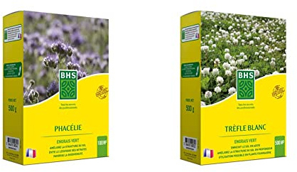 BHS PHA500 | 500g | 100 m² | Phacelie | Croissance Très Rapide | Limite l’Apparition des Mauvaises Herbes | Résistance à la Sécheresse & TRE500 | 500g | 500 m² | Trefle Blanc |Favorise la biodiversité