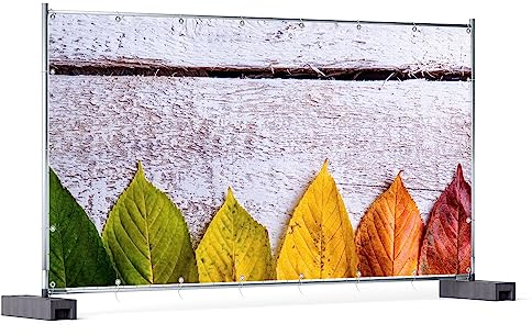 Wallario XXL Outdoor-Poster für Garten oder Balkon Bunte Herbstblätter auf hellem Holz, Motivbanner Größe: ca. 340 x 173 cm, Outdoor-Bild