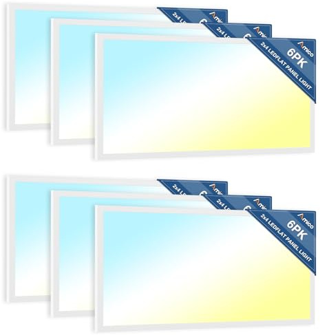 Amico 6 Pack 2x4 LED Flat Panel Light 30/40/50W 6250lm Adjustable, 0-10V Dimmable LED Drop Ceiling Light Fixtures, 4000K/5000K/6500K Selectable for Office - UL FCC Listed
