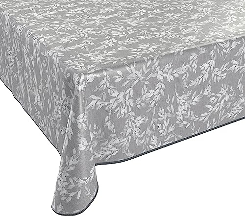 BEAUTEX Wachstuchtischdecke abwaschbar Zweige Grau Eckig 110x140 | Wasserundurchlässig, pflegeleicht, strapazierfähig, für Küche, Esszimmer, Balkon & Garten, ideal zum Basteln mit Kindern
