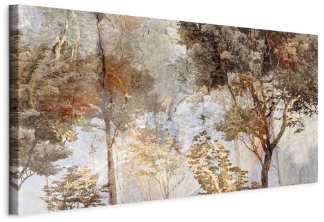 B&D XXL - Akustikbild Wald 80x40 cm Bilder Akustikschaum Hochleistungsschallabsorber Schallschutz Leinwand 1 tlg Wandbild Raumakustik Schalldämmung - Bäume Natur c-C-10012-b-a