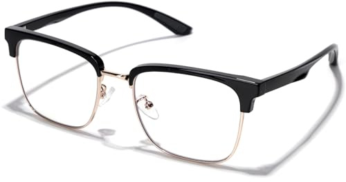 ZanyLen Blue Light Glasses Men Rectangle Large Browline Computer Gaming Glasses Blue Blocker Anti-Glare Uv400 Protection Clear Lens
