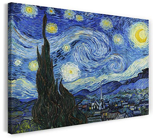 Printed Paintings Hochwertiges Leinwandbild auf Keilrahmen (40x30cm) Vincent van Gogh: Die Sternennacht (1889)