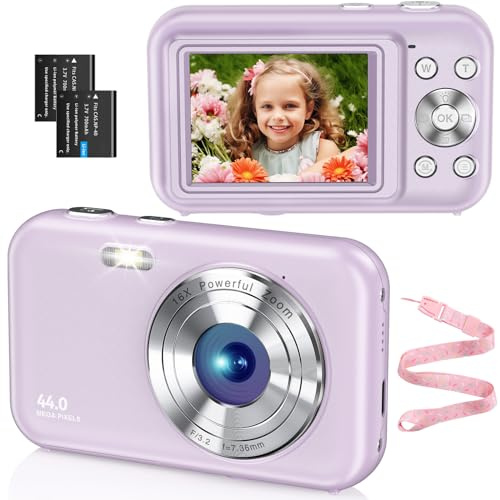Digitalkamera FHD 1080P 44MP Fotokamera Ultra dünn Fotoapparat Digitalkamera mit Batteries Einfache und Tragbare Digital Kamera für Kinder/Jungen/Mädchen/Studenten/Anfänger/Senioren(Lila)