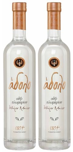 Ouzo Adolo 2x 0,7l Flasche | Destillerie Plomari Arvanitis | 42% Vol. | Ouzo aus Griechenland | +20ml Jassas Olivenöl