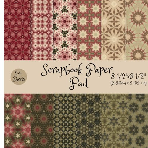 Scrapbook Paper Pad, Cream, Green, and Pink Patterns. 8.5 x 8.5.: Double-sided, 24 sheets, 12 designs, craft paper, DIY, photo album, junk journal, grimoire, book of shadows.