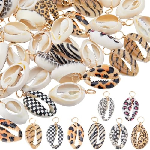 Beebeecraft 1 Box 50 Stück Echte 18K Vergoldete Natürliche Muschelanhänger Strandmuscheln Kauri Muschel Charms Für Der Sommer Die Schmuckherstellung DIY Handwerk