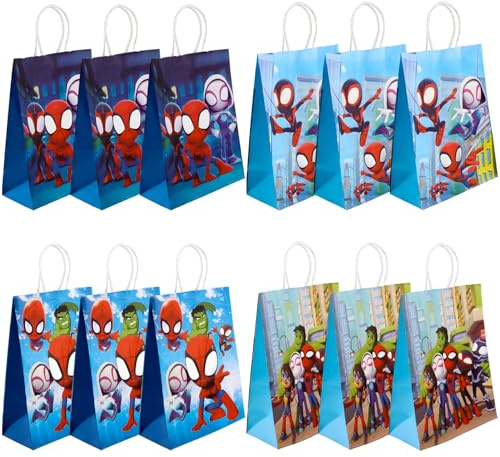Sacs Cadeaux Anniversaire, RosyFate Lot de 12 Sac Anniversaire Enfant, Sachet Bonbons Anniversair, Sac Cadeau Papier, Fournitures de Fête sur le Thème des