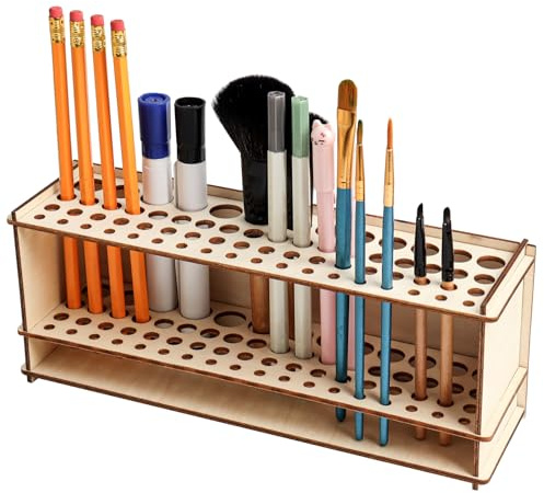 SBYURE Pinselhalter aus Holz, Künstlerpinselhalter, 67 Löcher, Pinselhalter, Organizer, Holzpinselhalter für Stifte, Bleistifte und Kunstwerkzeuge