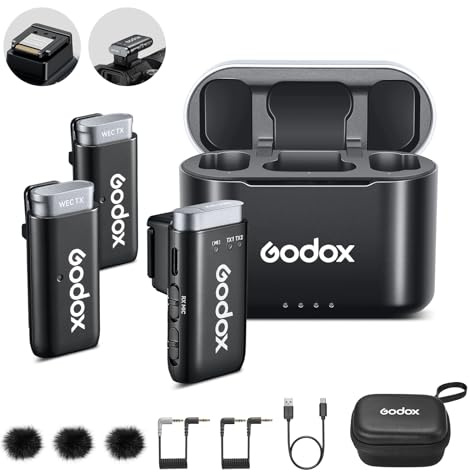 GODOX WEC-S Kit2 Wireless Lavalier Microphone with Sony Mi Hotshoe Receiver, 200m Range, Noise Cancellation Compact Wireless Microphone for Sony DSLR Cameras