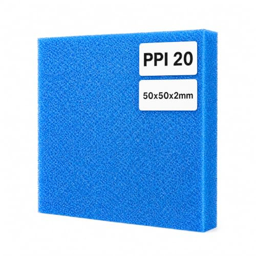 VIALIA Filtermatte Teich & Aquarium, 50x50x2 cm, PPI 20 mittel | Zuschneidbarer Filterschwamm für Teichfilter und Aquarium – mechanische & biologische Filterung für klares Wasser
