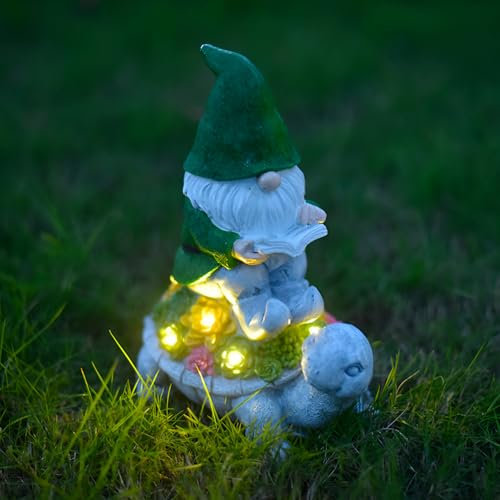 Tuzsocr Statues de jardin solaires avec fleurs - Guirlande lumineuse LED - Fée assise sur une tortue - Figurine d'ange - Nains de jardin - Décoration d'extérieur - Pelouse, cour, terrasse, rebord de