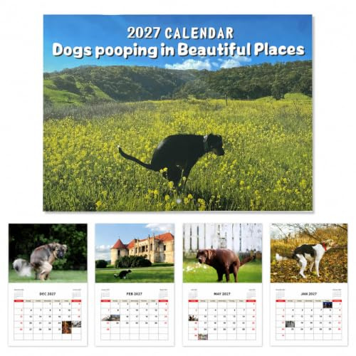 JAMSSOW 2027 Dogs Pooping in Beautiful Places Calendar,calendrier humoristique pour faire caca de chien 2027,calendrier mural drôle 2027 pour chiots, cadeaux humoristiques pour les anniversaires,Noël