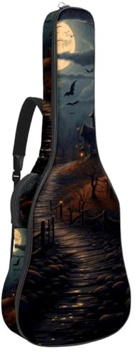 Bassgitarrentasche, 101,6 cm, 101,6 cm, doppelter verstellbarer Schultergurt, Akustikgitarre, Gigbag, Gitarrenkoffer, wasserdichtes Oxford-Gewebe, dicker Schwamm, Halloween-Schlossmuster 50,
