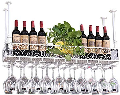 AEGCAOJH Weinregal, an der Decke hängender Weinglashalter, schwebender Weinflaschenhalter im Vintage-Stil, rustikaler, an der Wand montierter Weinhalter, Stielglashalter, höhenverstellbar (