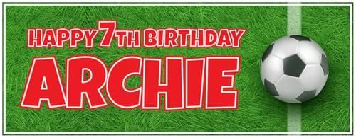2 Personalised Football Birthday Banners - Football Design 5 - Any NAME/Any AGE (Red)