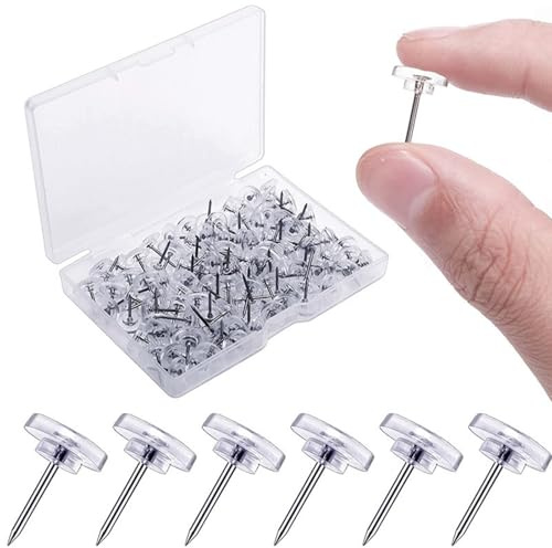 Clear Push Pins 120 Pcs Drawing Pins Thumb Tacks for Cork Board, Notice and Bulletin Boards, Maps Posters Photos