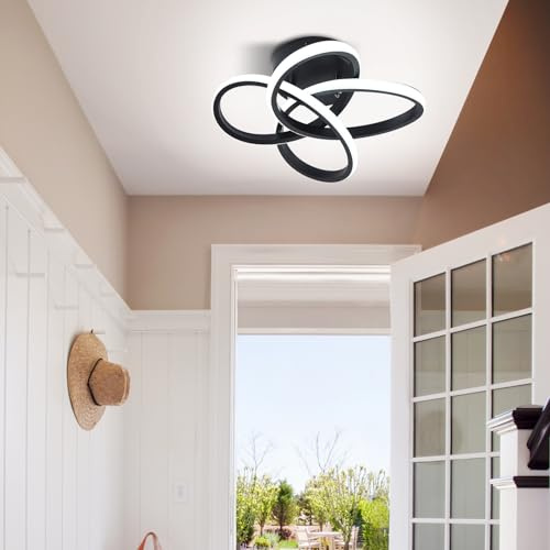 Qcyuui Modern 32 W svart LED-taklampa för sovrum, vardagsrum, hall och badrum - LED-taklampa orbikulär aluminium, dekorativ design för tak, 6 000 K vitt ljus