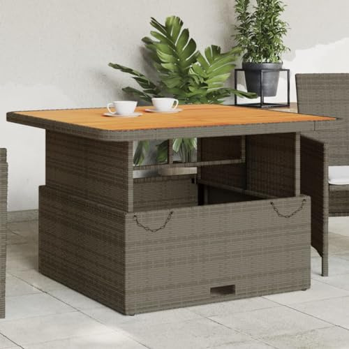 Juroupi Gartentisch Terrassentisch Wetterfest Lounge Tisch Outdoor BalkonhäNgetisch Grau 110x110x71 cm Poly Rattan und Akazienholz