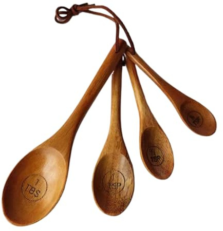 Lot de cuillères de cuisine en bois de qualité supérieure, avec tasses doseuses et cuillères, cuillères en bois, cuillères à épices, grains de café, sucre, épices salées, accessoires de mesure du