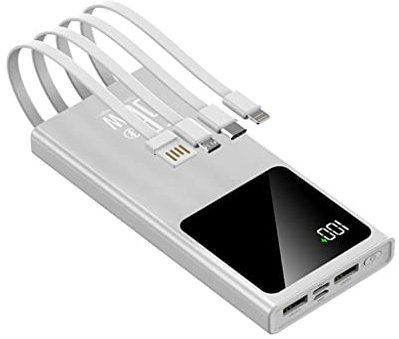 Power Bank fast charging,Super Fast 66W Flash 10000 MAh Large Capacity With Built-in Line (Color : White)