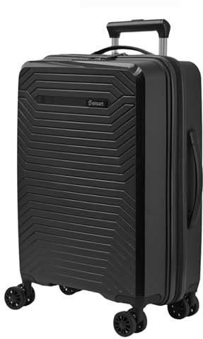 SISET Air Nova - Maleta de Cabina Expandible (55x40x23/26cm), Fabricada en Polipropileno, 4 Ruedas Dobles Silenciosas, Cerradura con Combinación TSA. (Pequeña), (52L), (2.7kg), (Negra).