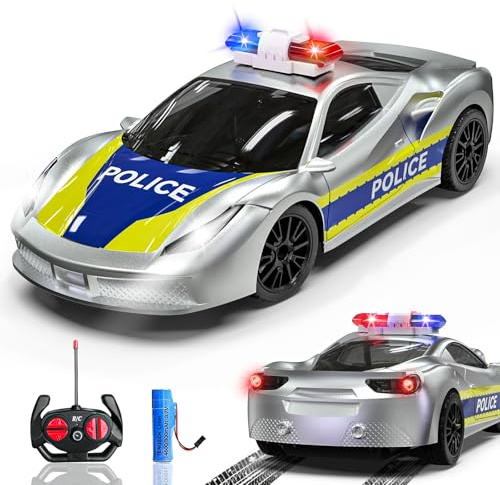 Muakiz Polizeiauto Ferngesteuertes Auto ab 3 4 5 6+ Jahre, 2.4G RC Auto Spielzeug mit Fernbedienung für Junge Mädchen Kinderspielzeug mit Aufladbarer Batterie & Polizei Licht RC Cars Spielzeug, Silber