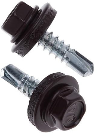 Roofing Screws 4.8x19mm (RAL 8017 Chocolate Brown) Self-Drilling Metal to Metal Screws with Hexagon Head and Sealing Washer, Lap Fixings for Tin Roofing, Stitching Corrugated Panels, Siding (250 pcs)