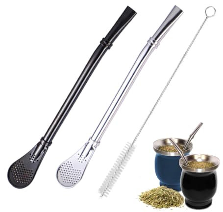 2 Piezas Cuchara de Filtro de Paja de Acero Inoxidable Extraíble con 1 Cepillos de Limpieza, para Té, Café, Té de limón, Jugo, Batidos, Cócteles
