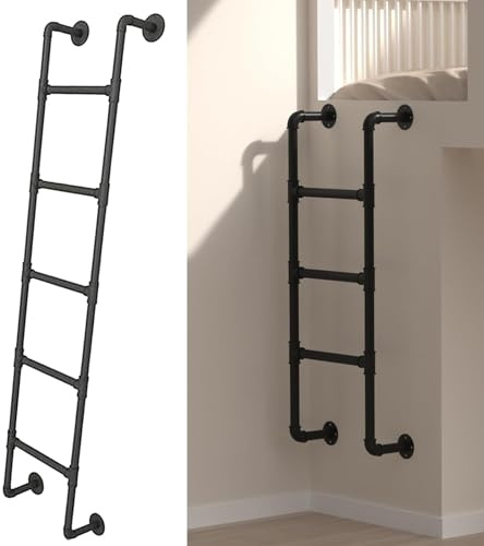 ZJXANMZ Escabeau pour lits superposés de 4 à 10 marches Noir | Échelle de fenêtre en métal résistant à monter au mur pour monter dans le grenier de 1,2 m, 1,7 m, 2,3 m