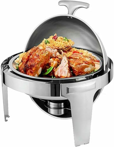 CQIKRWGWS 6.8 L Chafing DISH, Round Roll-Top Chaper, Stainless Steel Buffet Warmer For Catering Parties, Weddings, With A Food Pan, Water Pan And Fuel Holders