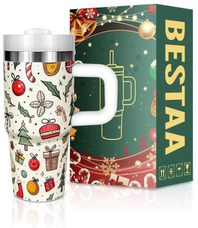 14oz/410ml Weihnachtsbecher für familie, Weihnachtsbecher mit Griff und Stroh für Geschenke isolierte Tasse - Weihnachtsbaum B
