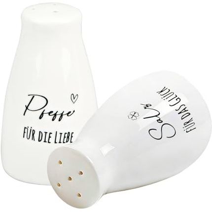 2 PCS Salz und Pfefferstreuer, Keramik Salzstreuer Klein mit Salz und Pfeffer Aufkleber, Hochzeitsgeschenke für Brautpaar, Einzugsgeschenke Einweihungsgeschenke für Küche, Camping
