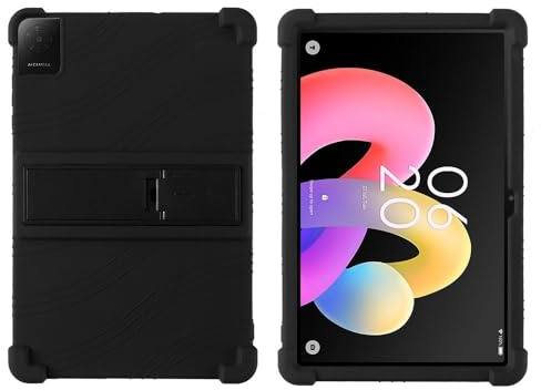 TCL Tab 10L Gen4 10.1 Tablet Case 8483A - Stötsäkert Mjukt Silikon Stötsäkert Skyddsfodral för barn med justerbart PC-stativ (svart)