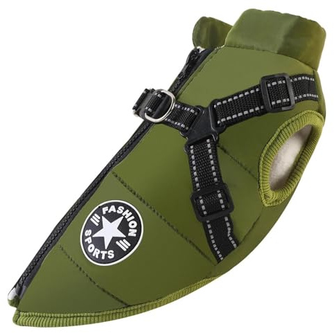 Wasserfester Hundemantel Extreme 2.0 Winter Hundemantel mit Geschirr Winddichte Hundejacke mit reflektierenden Streifen für kalte Tage(Grün,M)