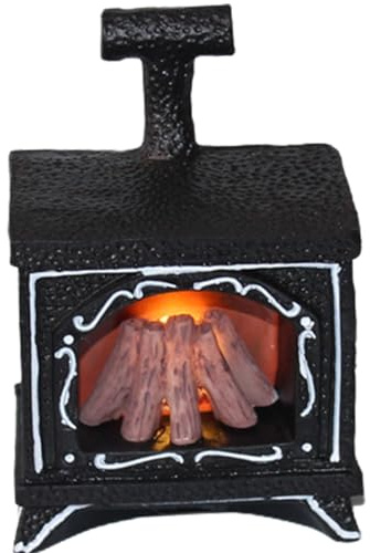 Cheminée pour Maison de poupée 2, 8 x 1, 9 x 1, 3 po Reisn Miniature LED Cheminée sans Flamme Vintage décoratif à l'échelle /12 Meubles pour Noël Décoration d'hiver