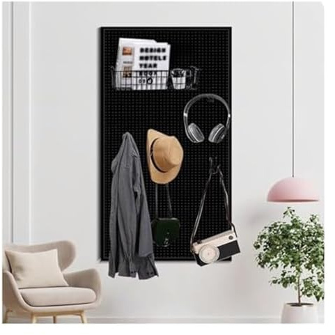 YAYREC Peg Board,Wooden Pegboard, Peg Boards for Wall Mount Metal with Hooks Garage Organizer Workbench Storage Systems for Tool(Black,60x120cm)
