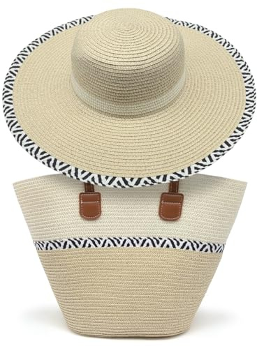 Pahajim Conjunto de Bolso Sombrero de Paja Bolso Rafia Mujer Verano Bolso de Hombro con Cremallera para Playa Verano Vacaciones