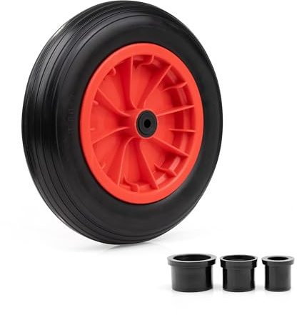 Crystals 14” Wheelbarrow Wheel Puncture Proof 3.50-4.00/8 | Heavy Duty Solid Wheelbarrow Tyre Replacement for Wheelbarrows, Garden Trolley, Truck (Red)