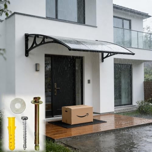 Transparent Polycarbonate Canopy 2.5mm, Aluminum Frame, Heavy-Duty Rain & Hail Protection Awning for Facades, Outdoor Shade Solution, Durable Weather Shield