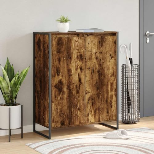 Shoe Cabinet with Door Smoking Wood Material 79 x 36 x 100 cm, Modern Multi-Purpose Cabinet with Storage Space for Hallway and Living Room, Space-Saving and Robust, Ideal for Organiser System