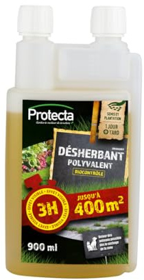 Protecta® Désherbant Polyvalent Concentré Jardin à l’Acide Pélargonique – Mauvaises Herbes & Mousses – Jusqu’à 400 m² – Action Rapide Visible en 2-3h – Bidon Autodoseur (900 ml)