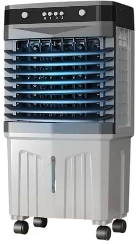 Enfriador de aire evaporativo portátil con tanque de agua, ventilador de refrigeración de 3 velocidades, temporizador de 12 horas, bolsa de hielo, oscilación de 120° para garaje y uso comercial