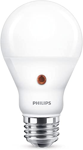 PHILIPS LED E27 Lampe mit Tageslichtsensor, 60W, Tropfenform, matt, warmweiß, Lichtsensor