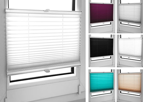 Tropik Home Pleated Blinds 18 Width Sizes, 6 Colours Easy Fit Install Plisse Conservatory Blinds, White, 115cm Wide 100cm Drop