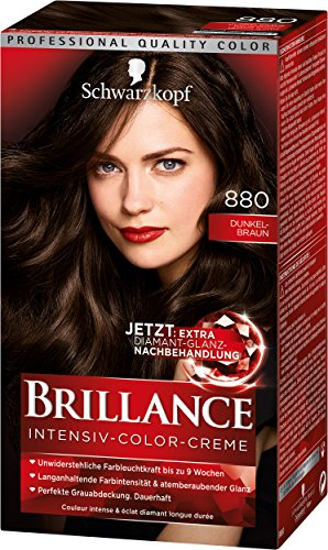 SCHWARZKOPF BRILLANCE Intensiv-Color-Creme 880 Dunkelbraun Stufe 3, mit extra Diamant-Glanz-Nachbehandlung, 3er Pack (3 x 143 ml)