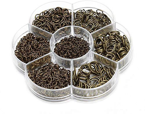 1450-teiliges Box-Set mit offenen Binderingen, Schmuckverbindern, Kettengliedern für Heimwerker, Ton, Schmuckherstellung, 4–10 mm (Antik-Bronze)