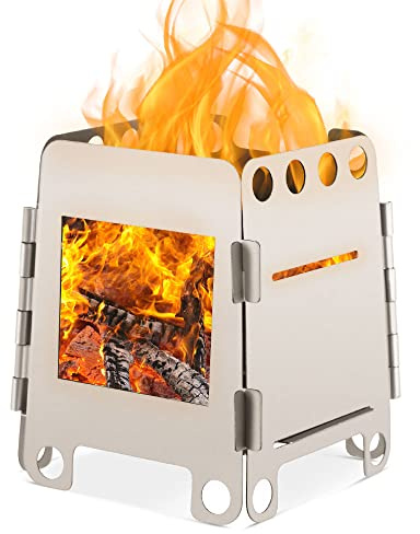 Lixada Camping Stove Stainless Steel Folding Backpack Wood Stove Mini Barbecue Grill with Carry Bag for Camping Hiking Kitchen